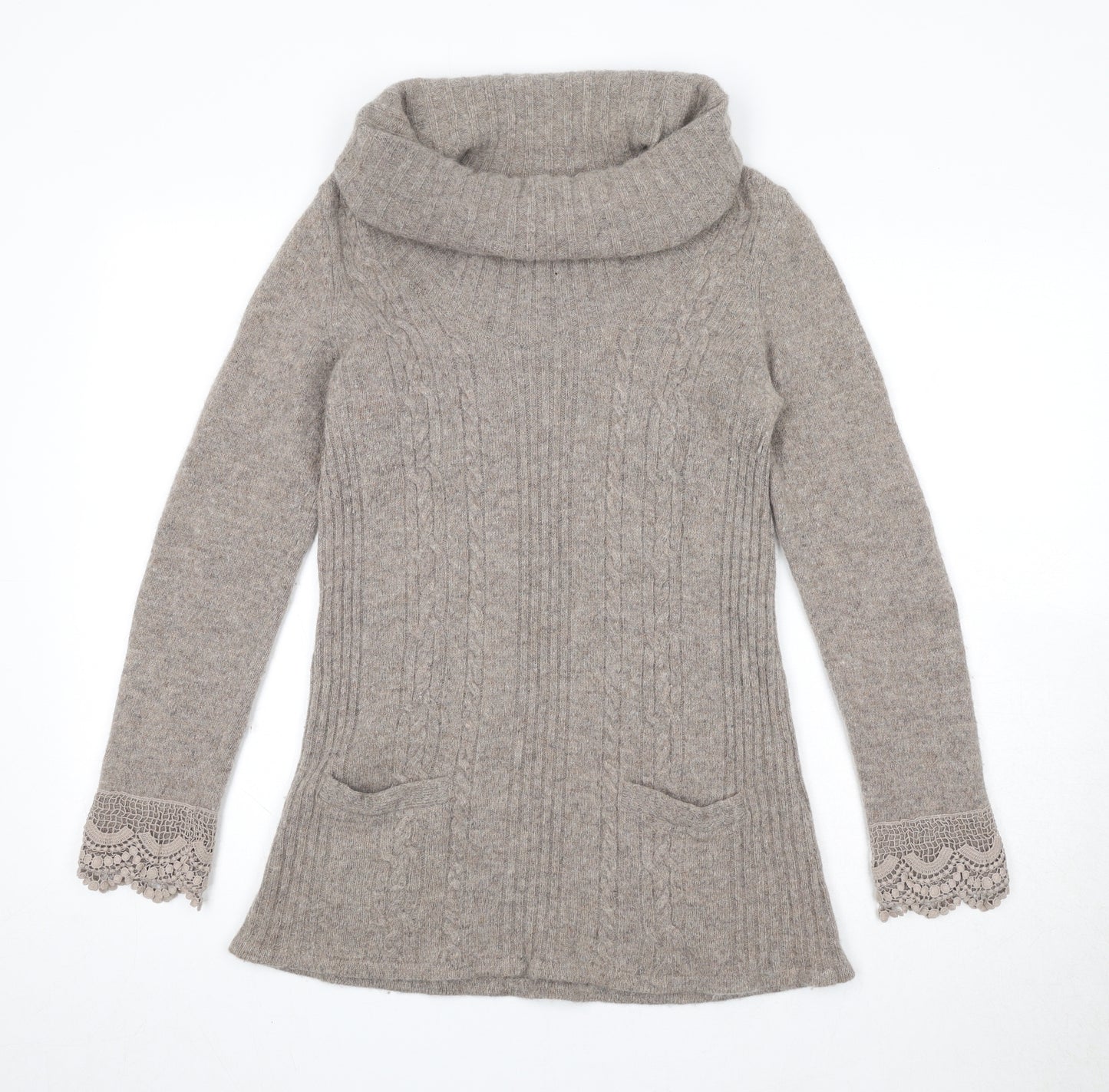 Laura Ashley Womens Beige Roll Neck Wool Pullover Jumper Size 14