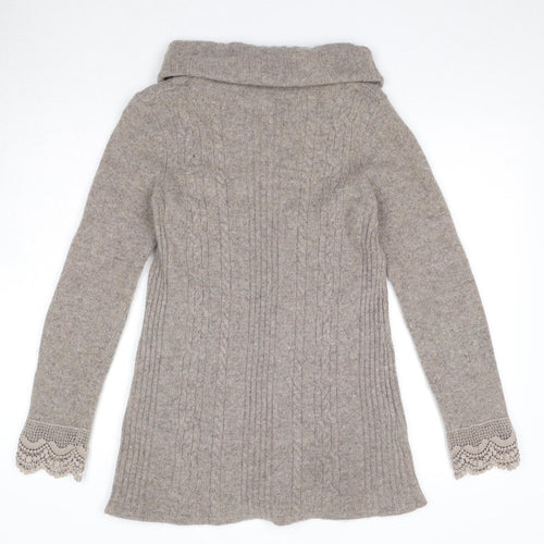 Laura Ashley Womens Beige Roll Neck Wool Pullover Jumper Size 14