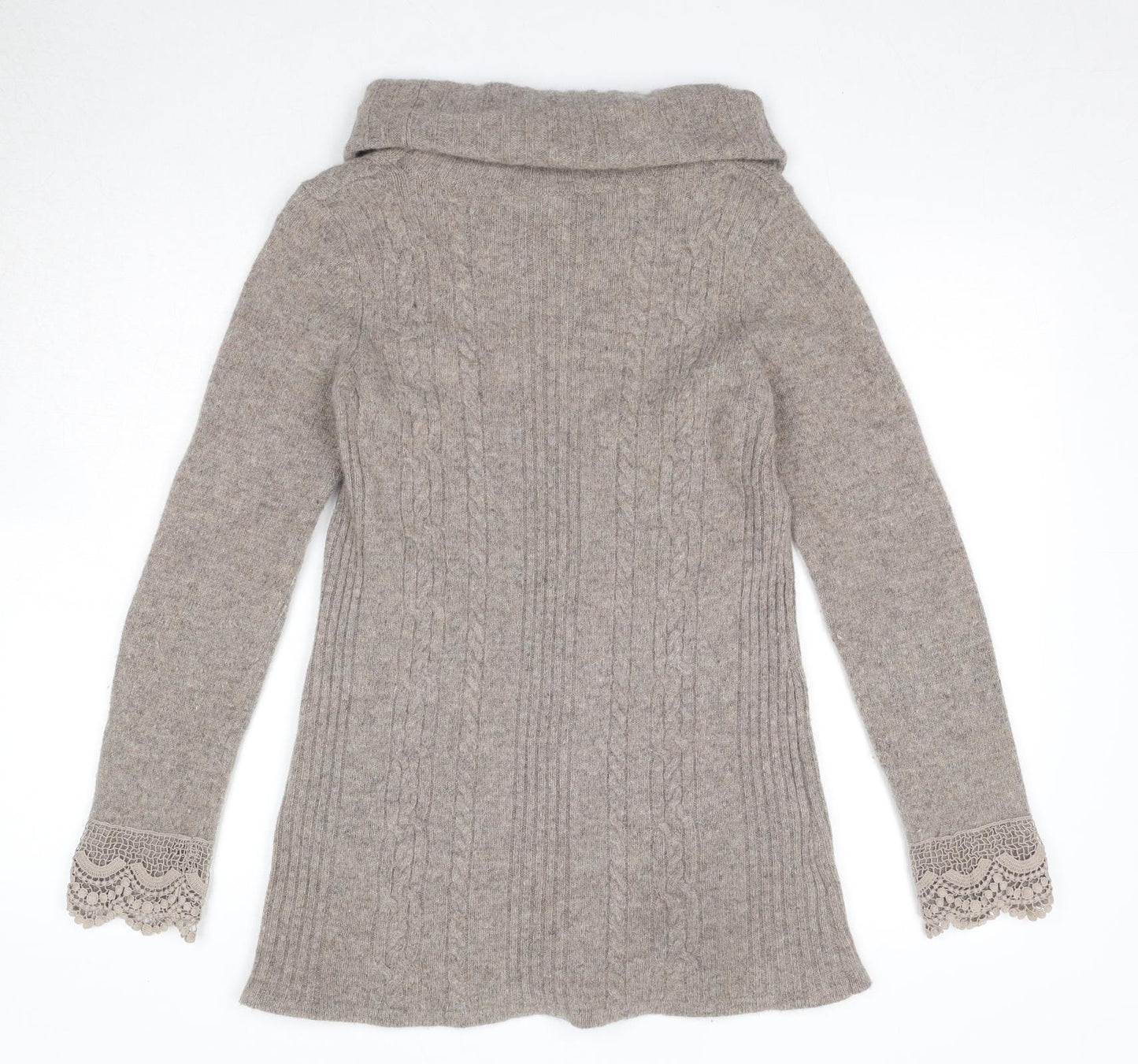 Laura Ashley Womens Beige Roll Neck Wool Pullover Jumper Size 14