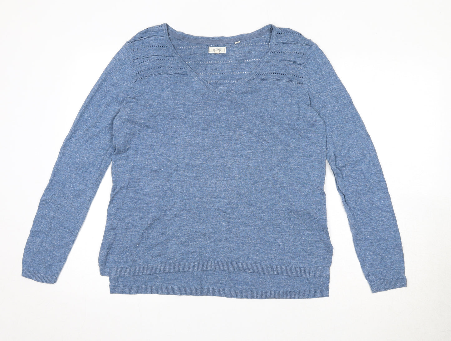 Fat Face Womens Blue V-Neck 100% Cotton Pullover Jumper Size 12