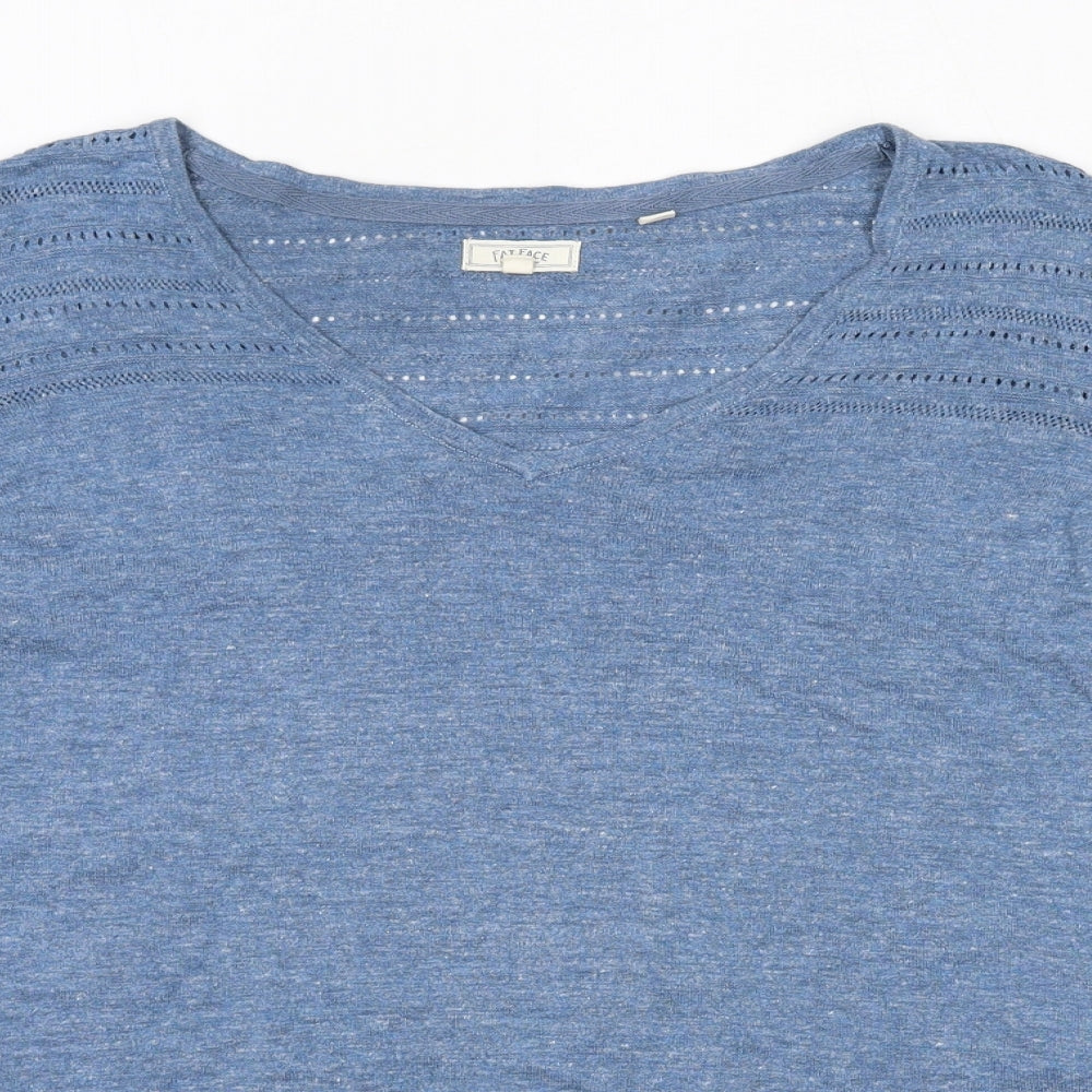 Fat Face Womens Blue V-Neck 100% Cotton Pullover Jumper Size 12