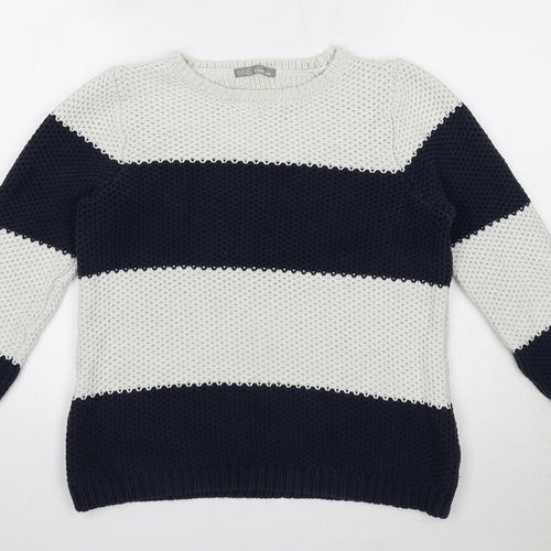 Marks and Spencer Womens Blue Round Neck Striped 100% Cotton Pullover Jumper Size 12