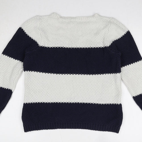 Marks and Spencer Womens Blue Round Neck Striped 100% Cotton Pullover Jumper Size 12