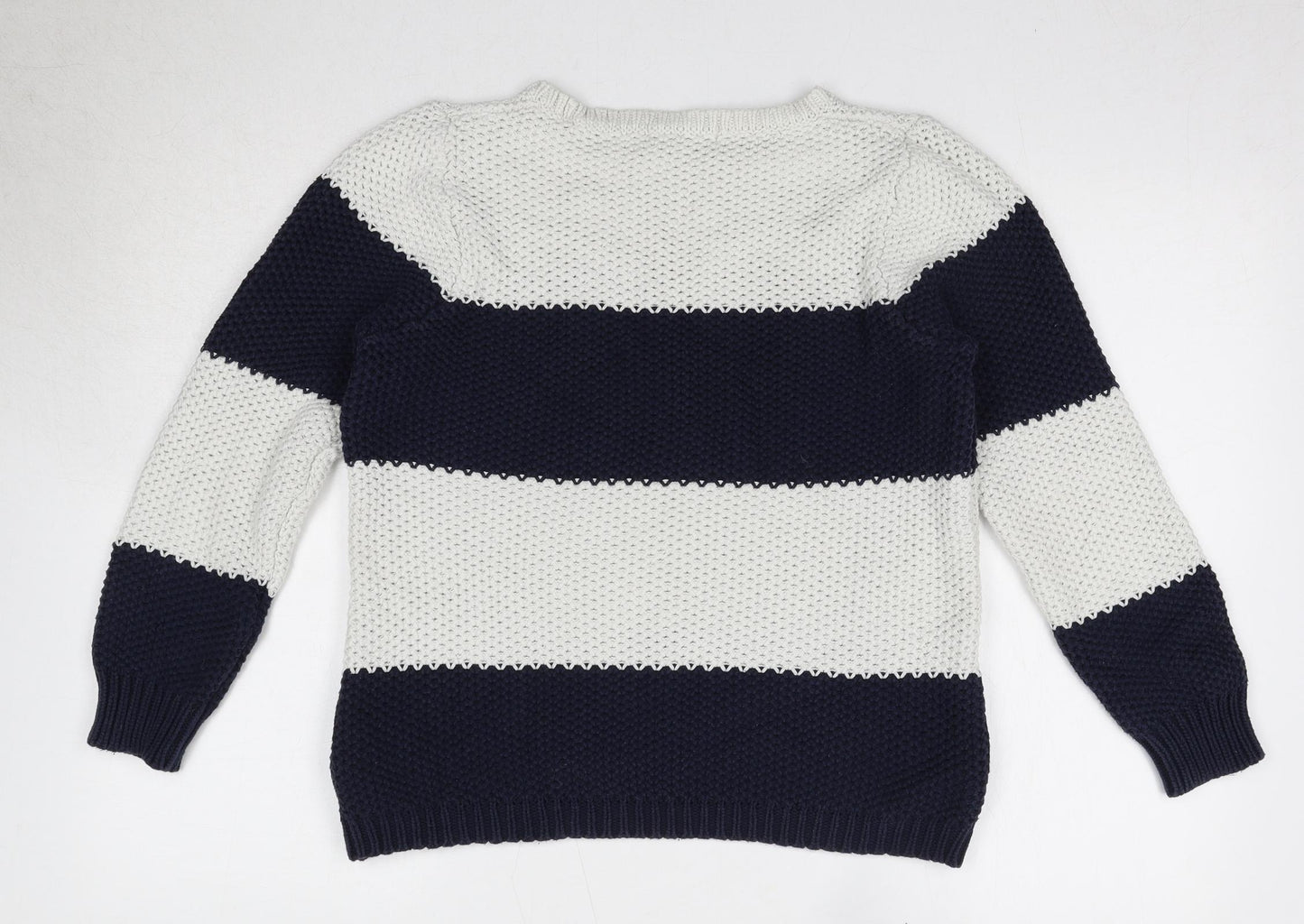 Marks and Spencer Womens Blue Round Neck Striped 100% Cotton Pullover Jumper Size 12