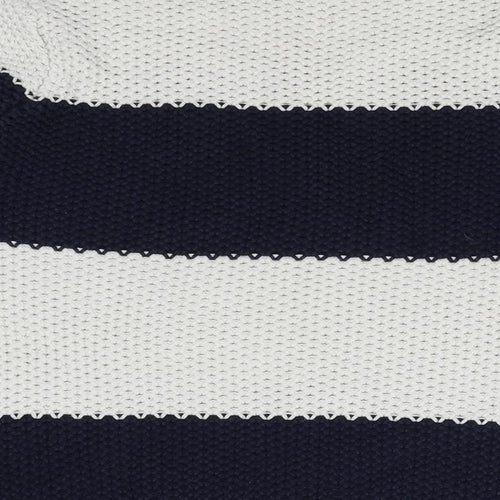 Marks and Spencer Womens Blue Round Neck Striped 100% Cotton Pullover Jumper Size 12