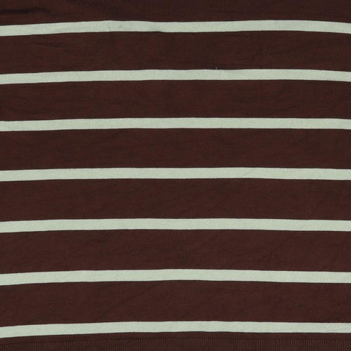 B Young Mens Brown V-Neck Striped Polyester Pullover Jumper Size M Long Sleeve