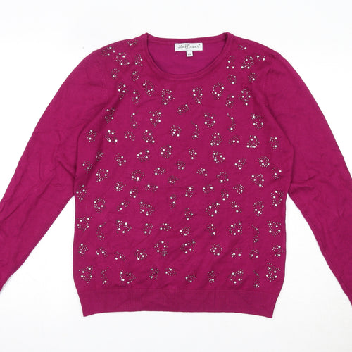 Mudflower Womens Pink Round Neck Viscose Pullover Jumper Size S - Size S/M