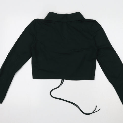 Zara Womens Green Viscose Cropped Blouse Size M Collared - Ruched Detail