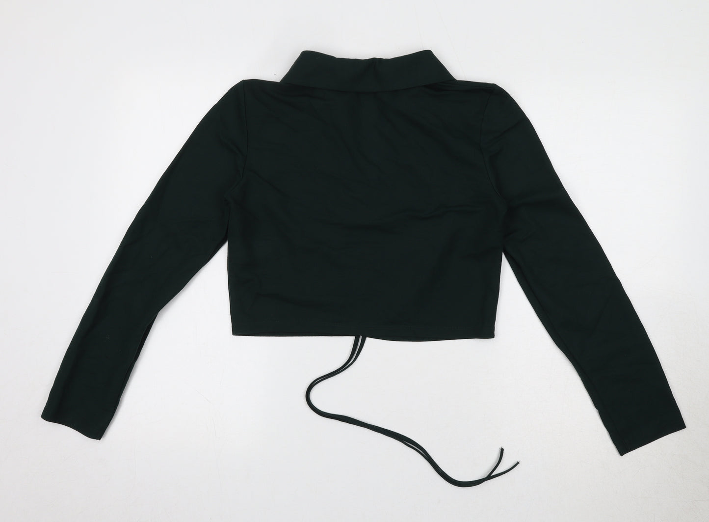 Zara Womens Green Viscose Cropped Blouse Size M Collared - Ruched Detail