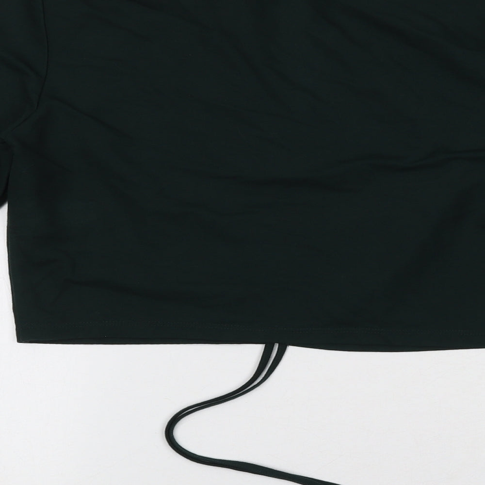 Zara Womens Green Viscose Cropped Blouse Size M Collared - Ruched Detail