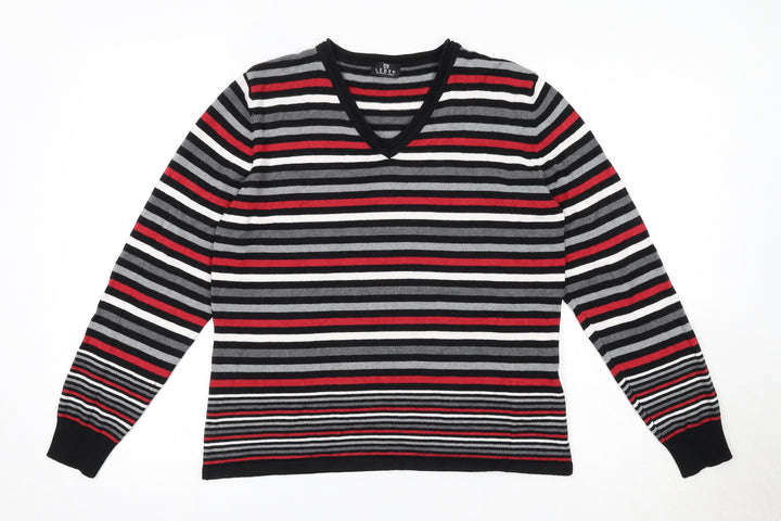 Barbra Lebek Womens Black V-Neck Striped Acrylic Pullover Jumper Size 14