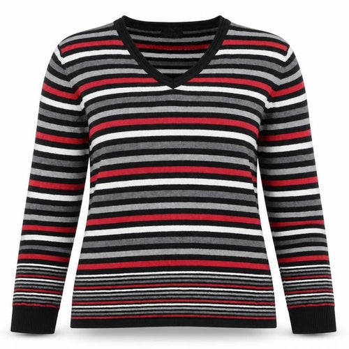 Barbra Lebek Womens Black V-Neck Striped Acrylic Pullover Jumper Size 14