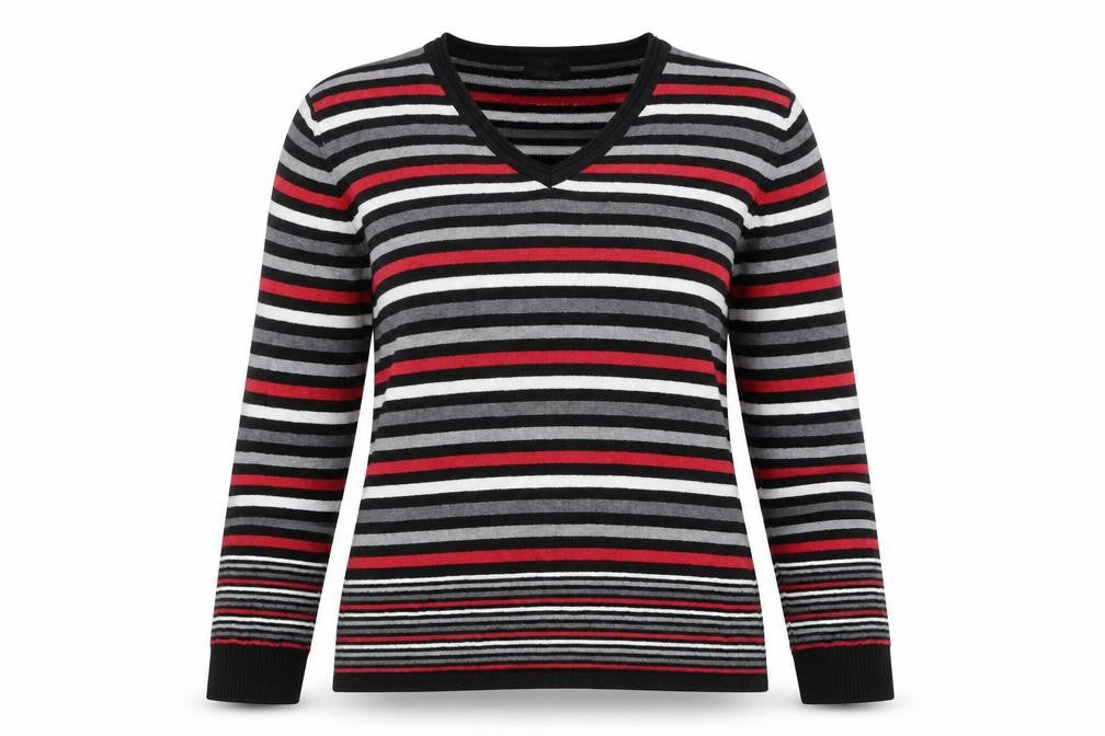 Barbra Lebek Womens Black V-Neck Striped Acrylic Pullover Jumper Size 14
