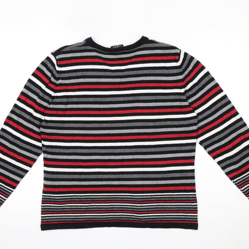 Barbra Lebek Womens Black V-Neck Striped Acrylic Pullover Jumper Size 14