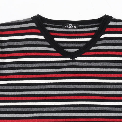 Barbra Lebek Womens Black V-Neck Striped Acrylic Pullover Jumper Size 14
