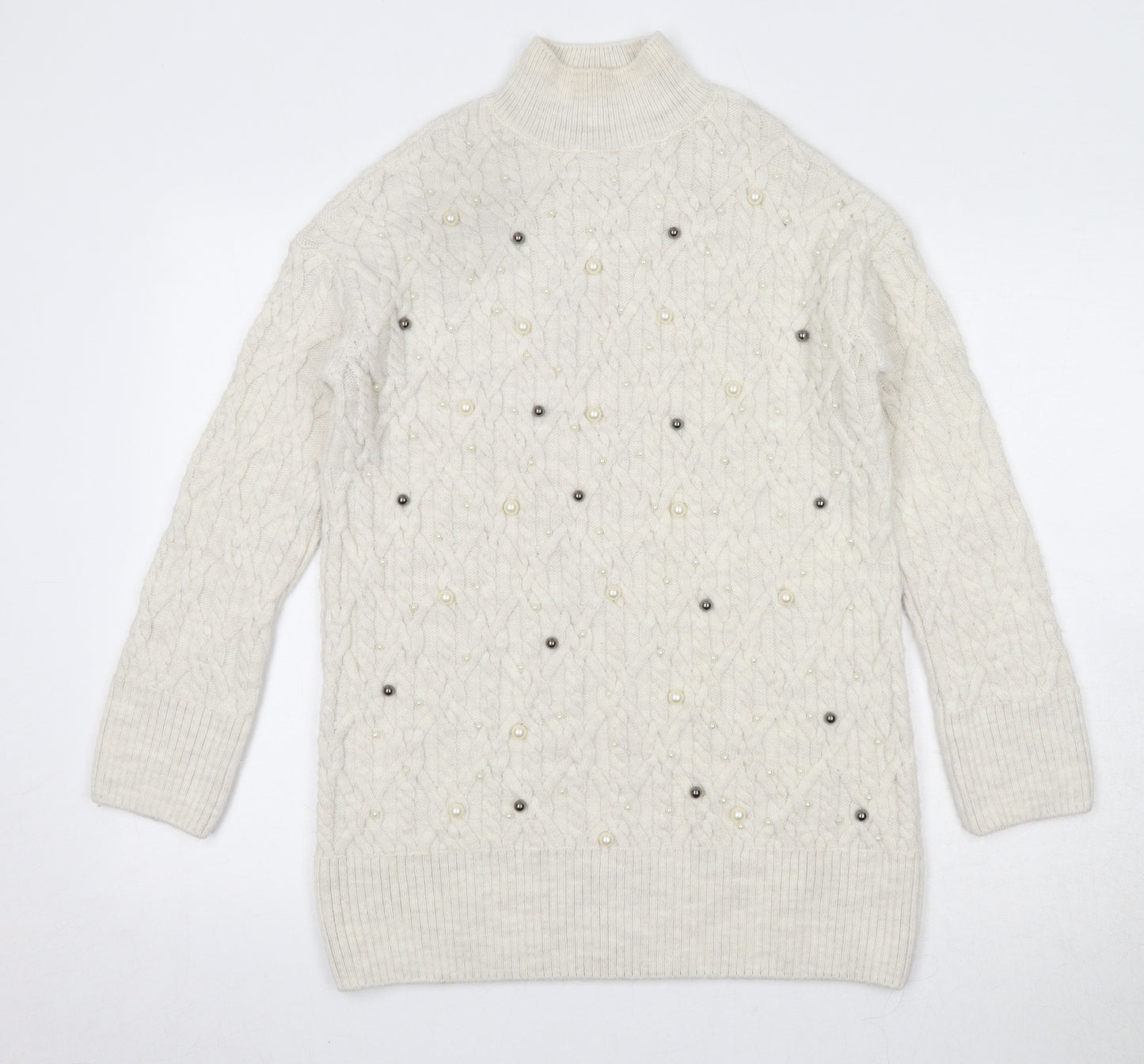 River Island Womens Ivory High Neck Acrylic Pullover Jumper Size 8