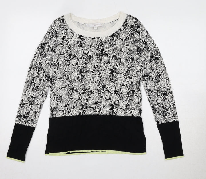 NEXT Womens Black Round Neck Floral Viscose Pullover Jumper Size 6