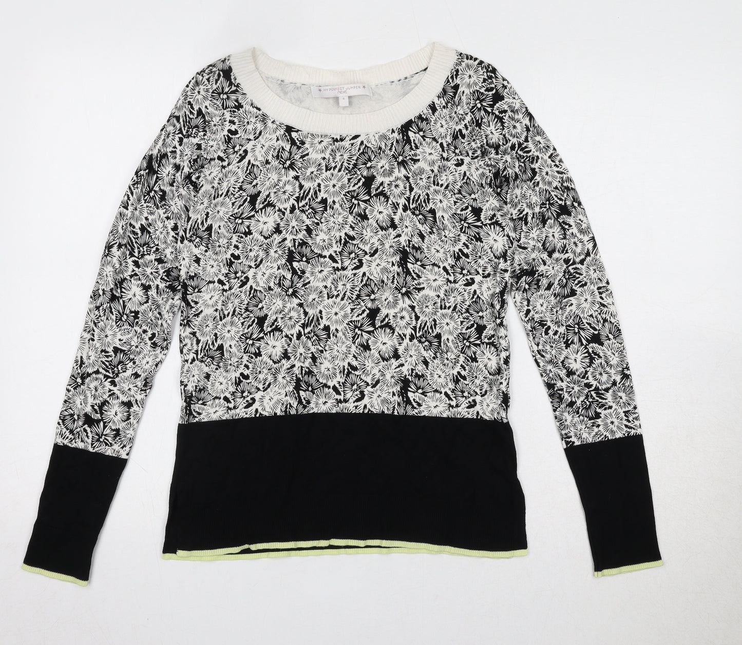 NEXT Womens Black Round Neck Floral Viscose Pullover Jumper Size 6