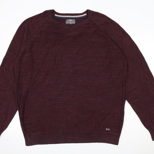 Fynch-Hatton Mens Red Round Neck Cotton Pullover Jumper Size 2XL Long Sleeve