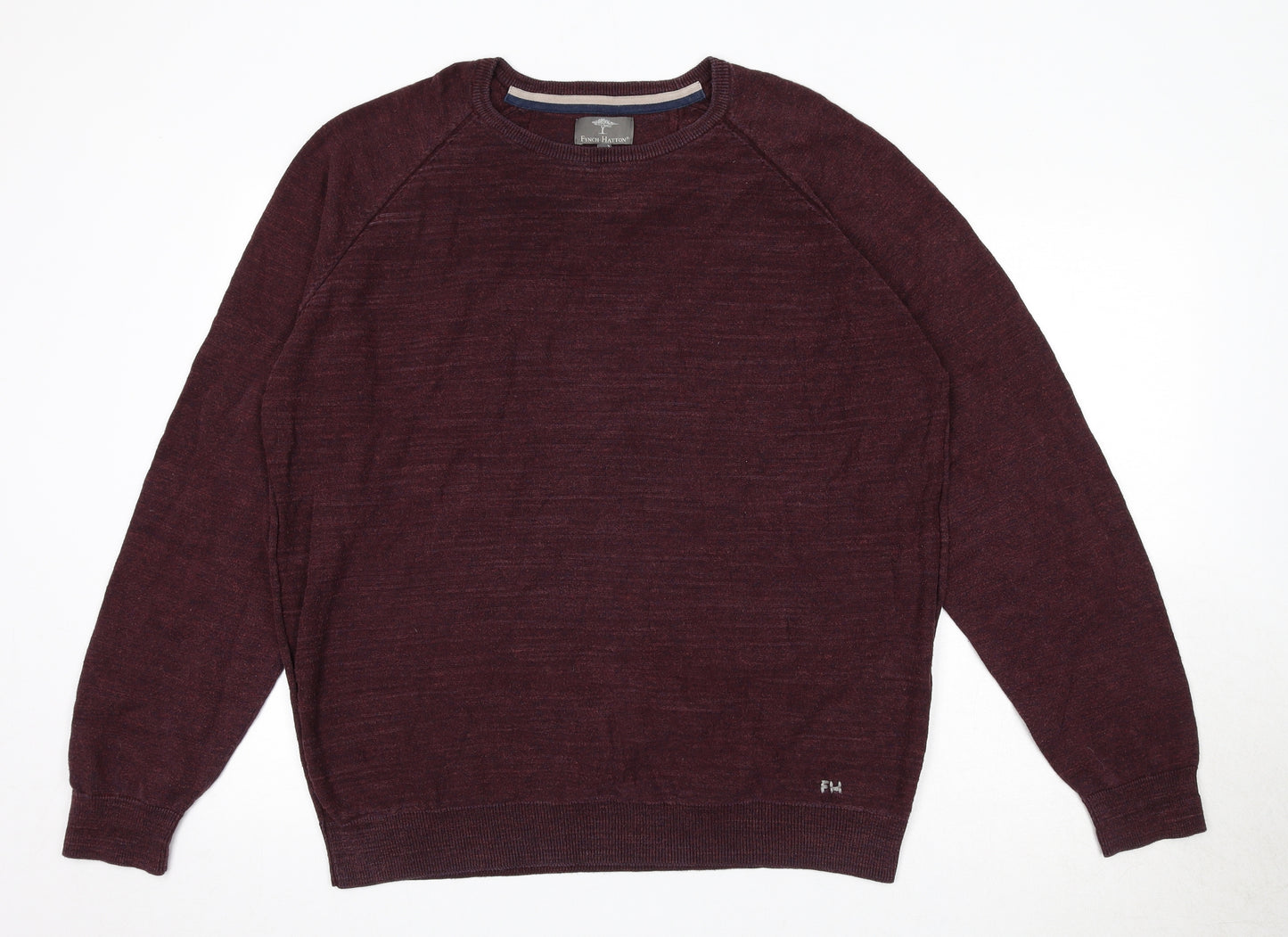 Fynch-Hatton Mens Red Round Neck Cotton Pullover Jumper Size 2XL Long Sleeve