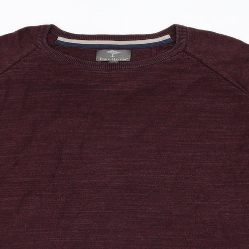 Fynch-Hatton Mens Red Round Neck Cotton Pullover Jumper Size 2XL Long Sleeve