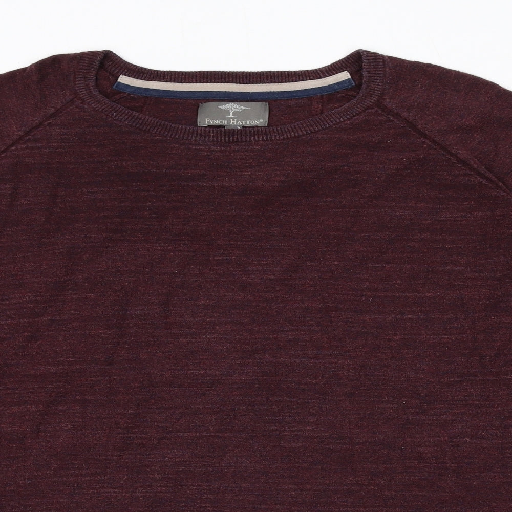 Fynch-Hatton Mens Red Round Neck Cotton Pullover Jumper Size 2XL Long Sleeve