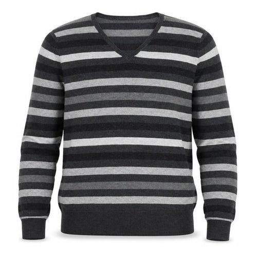 Marks and Spencer Mens Grey V-Neck Striped Cotton Pullover Jumper Size M Long Sleeve