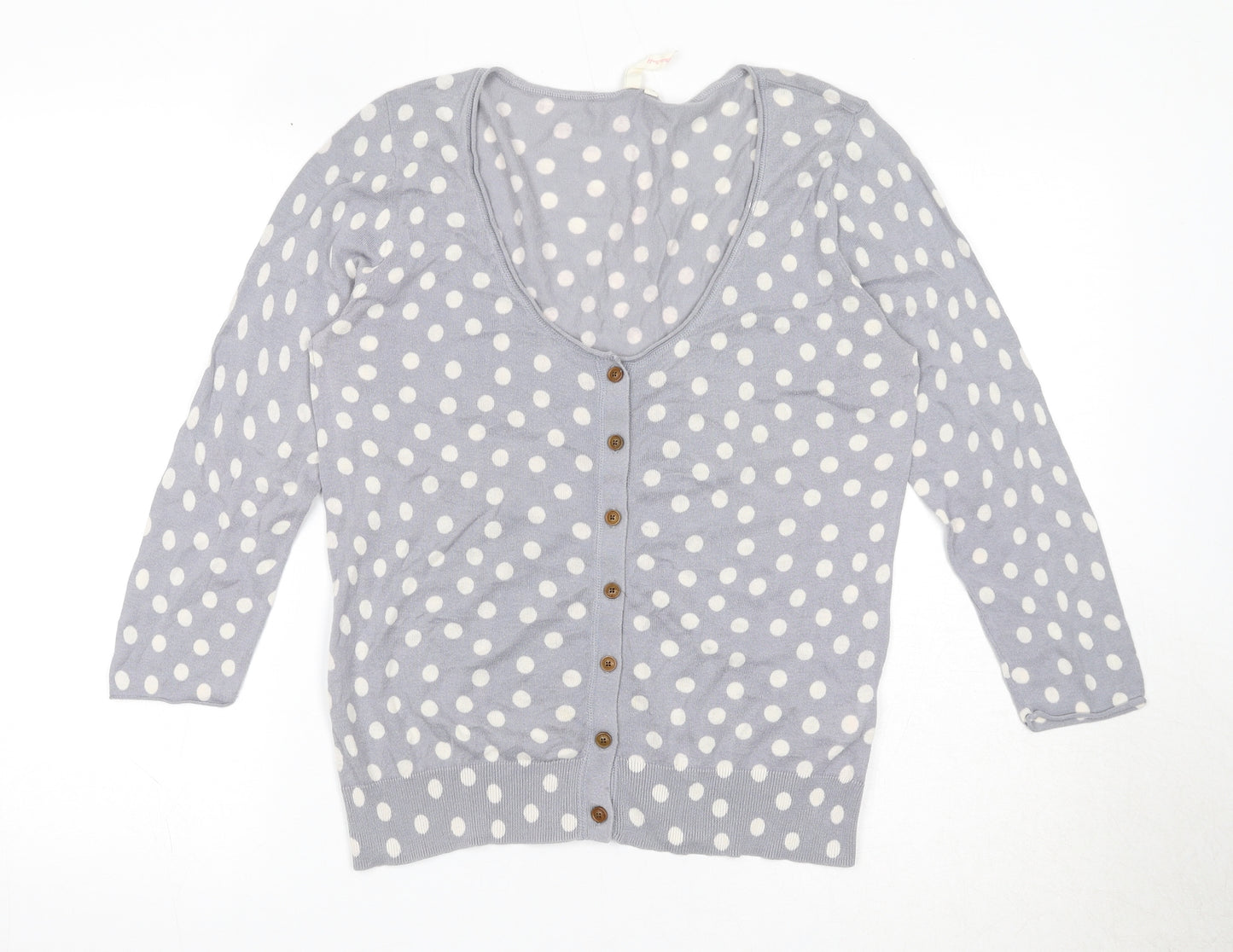 White Stuff Womens Grey Scoop Neck Polka Dot Cotton Pullover Jumper Size 14