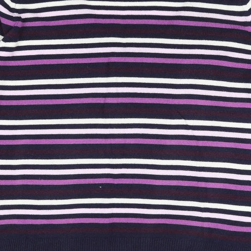Marks and Spencer Womens Blue V-Neck Striped Acrylic Pullover Jumper Size 14