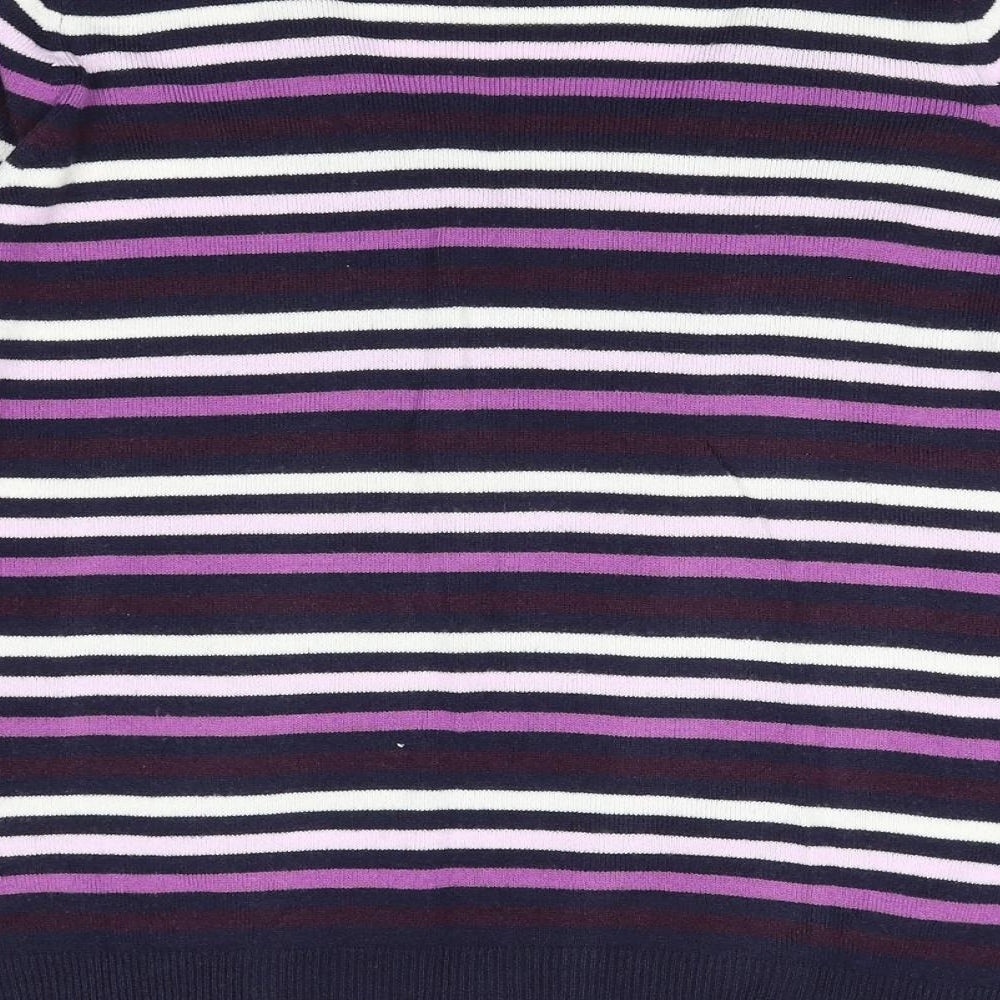 Marks and Spencer Womens Blue V-Neck Striped Acrylic Pullover Jumper Size 14