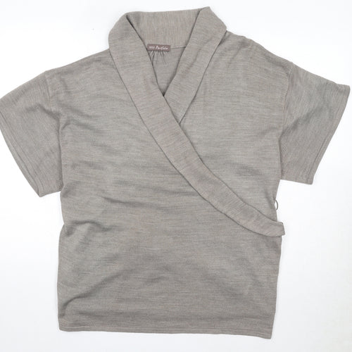 Marks and Spencer Womens Brown V-Neck Acrylic Wrap Jumper Size 20