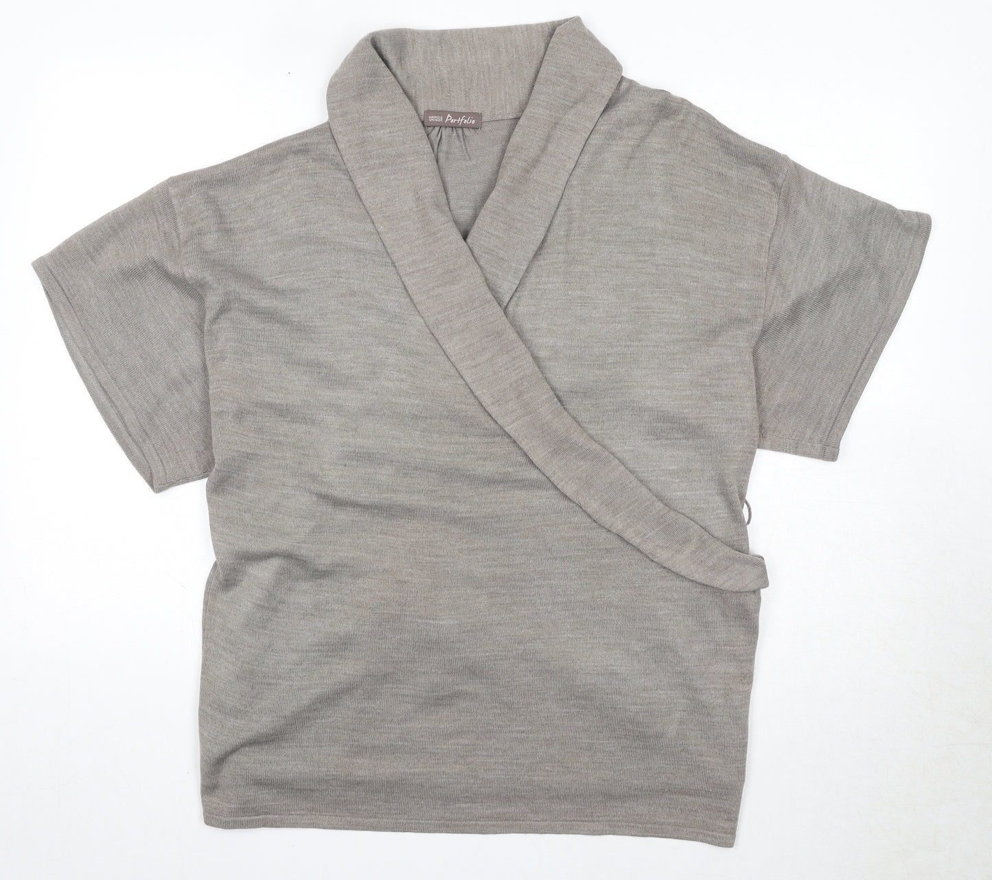 Marks and Spencer Womens Brown V-Neck Acrylic Wrap Jumper Size 20