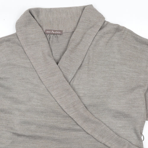 Marks and Spencer Womens Brown V-Neck Acrylic Wrap Jumper Size 20