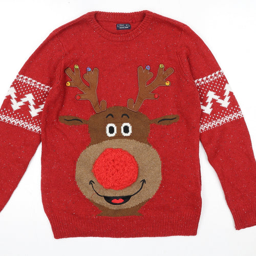 NEXT Boys Red Round Neck Acrylic Pullover Jumper Size 10 Years Pullover - Reindeer Christmas