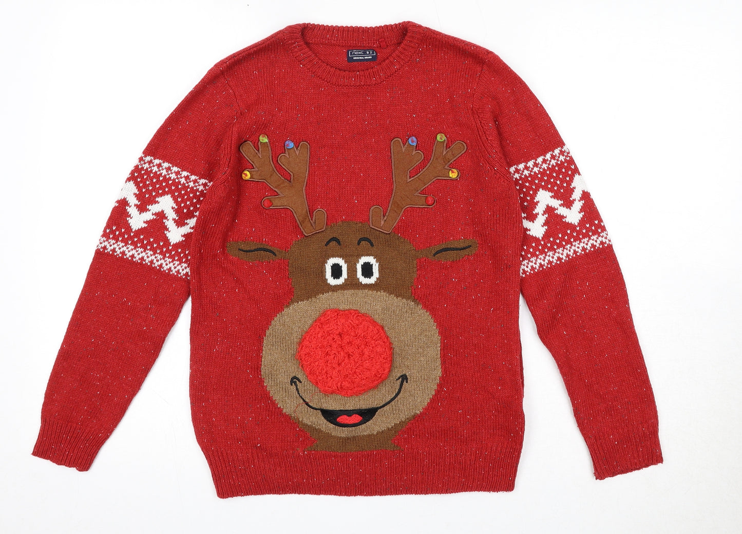 NEXT Boys Red Round Neck Acrylic Pullover Jumper Size 10 Years Pullover - Reindeer Christmas