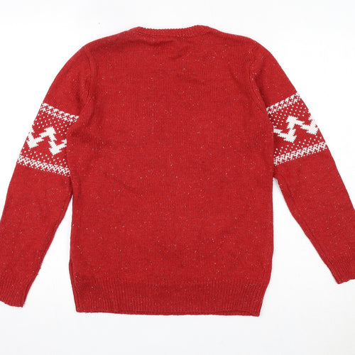 NEXT Boys Red Round Neck Acrylic Pullover Jumper Size 10 Years Pullover - Reindeer Christmas