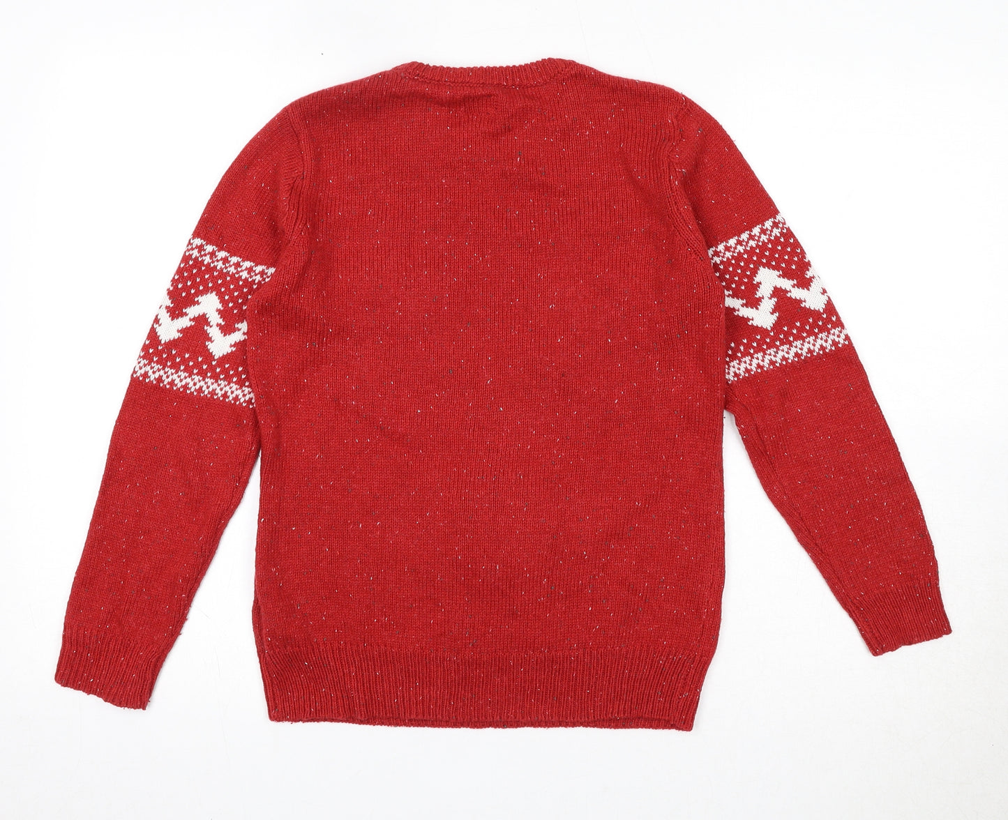 NEXT Boys Red Round Neck Acrylic Pullover Jumper Size 10 Years Pullover - Reindeer Christmas