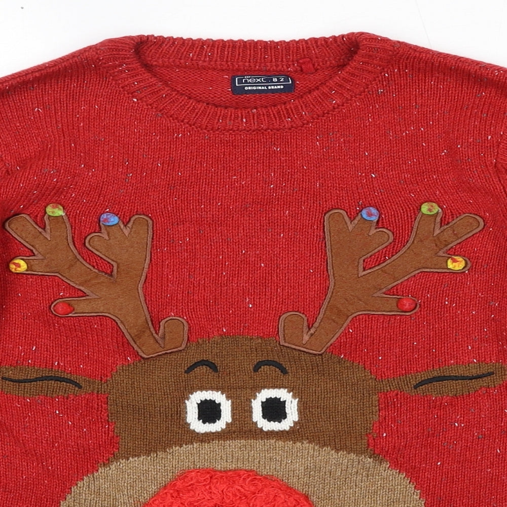 NEXT Boys Red Round Neck Acrylic Pullover Jumper Size 10 Years Pullover - Reindeer Christmas