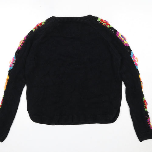 Superdry Womens Black Round Neck Cotton Pullover Jumper Size 10