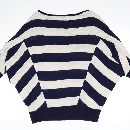 Warehouse Womens Blue Boat Neck Striped Viscose Pullover Jumper Size 12