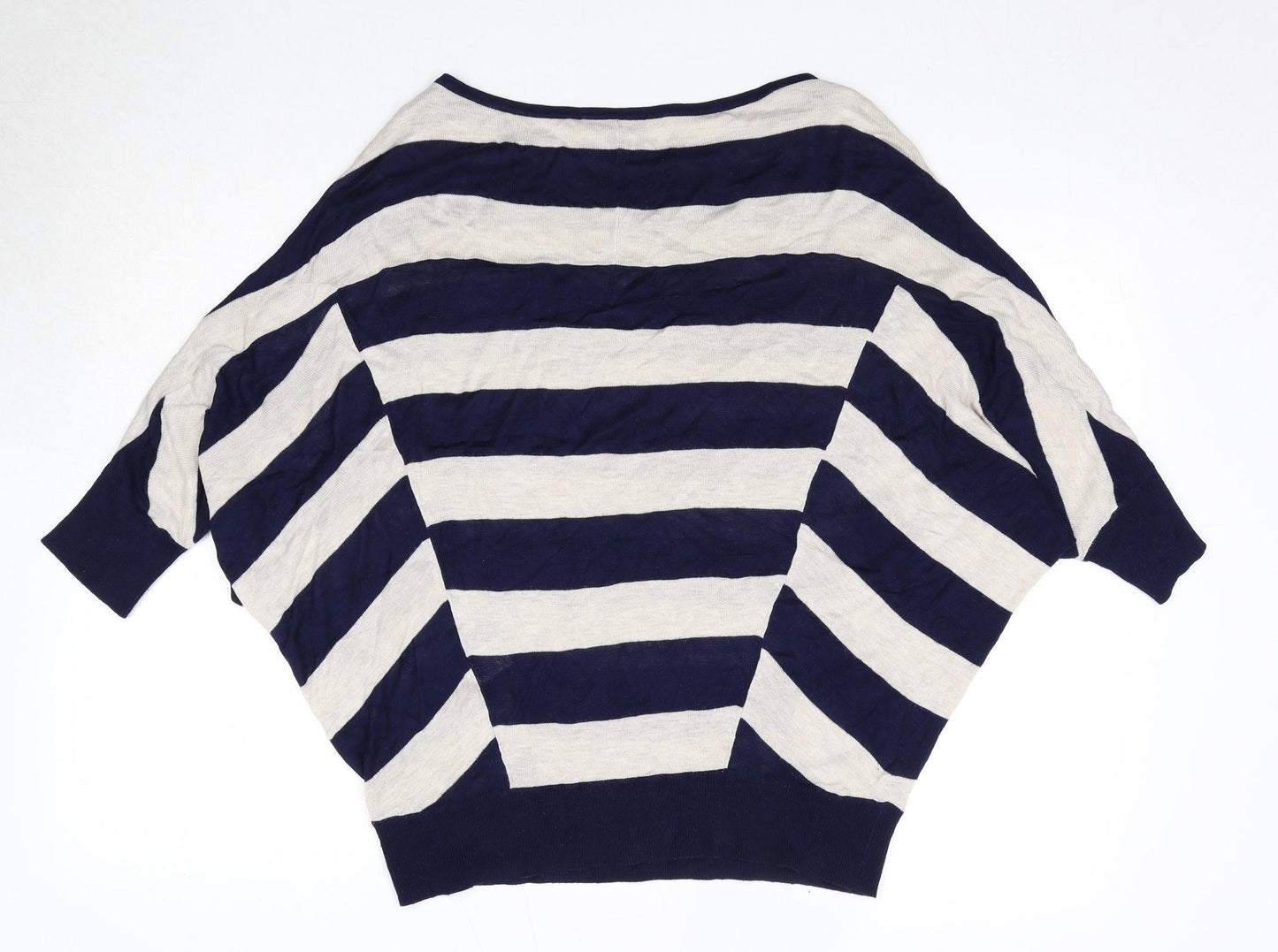 Warehouse Womens Blue Boat Neck Striped Viscose Pullover Jumper Size 12