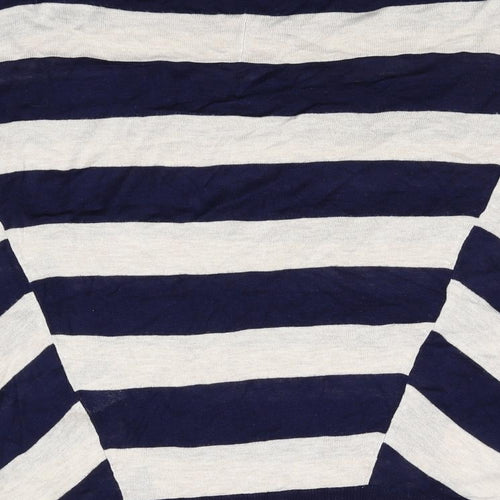 Warehouse Womens Blue Boat Neck Striped Viscose Pullover Jumper Size 12