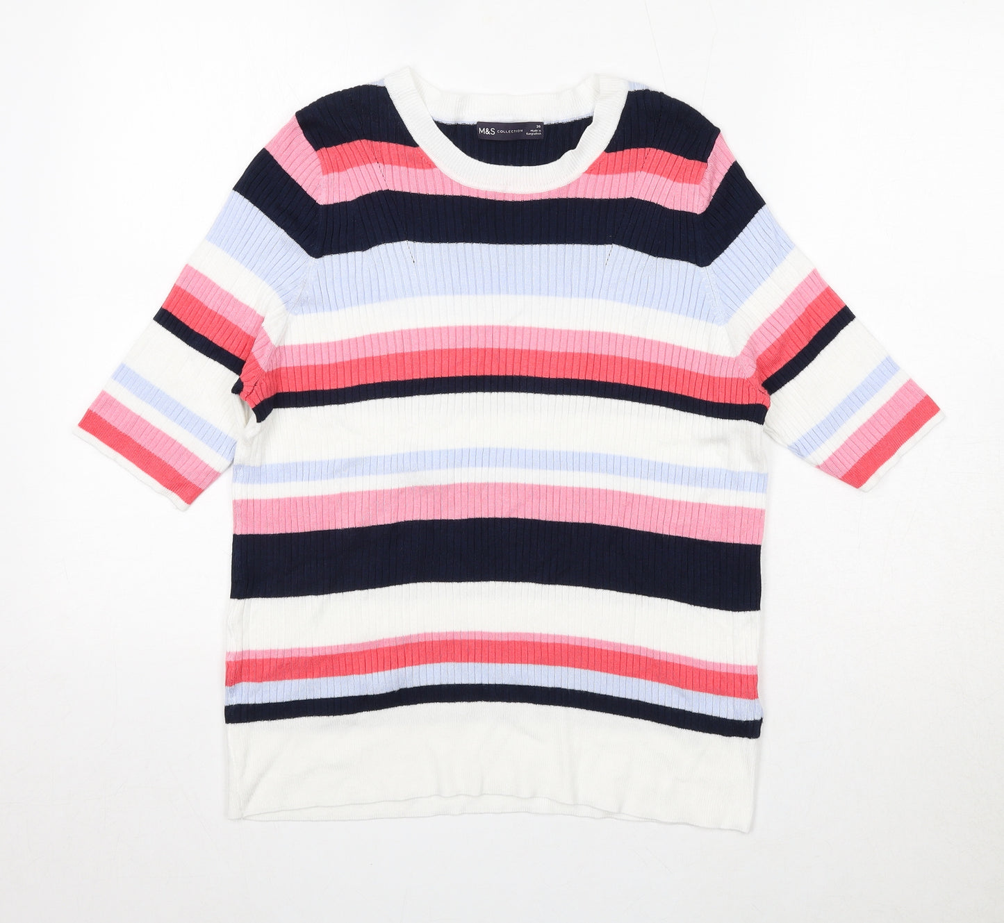 Marks and Spencer Womens Multicoloured Round Neck Striped Viscose Pullover Jumper Size 20 - Ribbed
