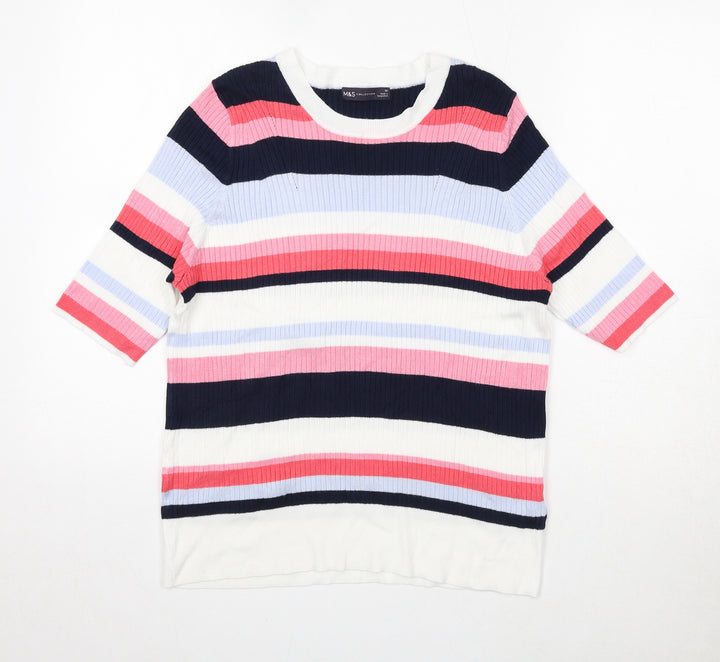 Marks and Spencer Womens Multicoloured Round Neck Striped Viscose Pullover Jumper Size 20 - Ribbed