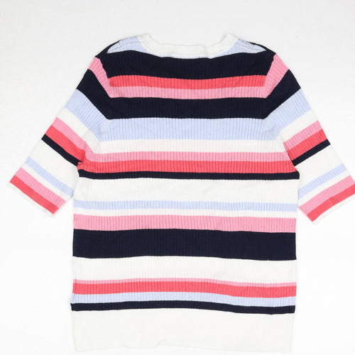 Marks and Spencer Womens Multicoloured Round Neck Striped Viscose Pullover Jumper Size 20 - Ribbed