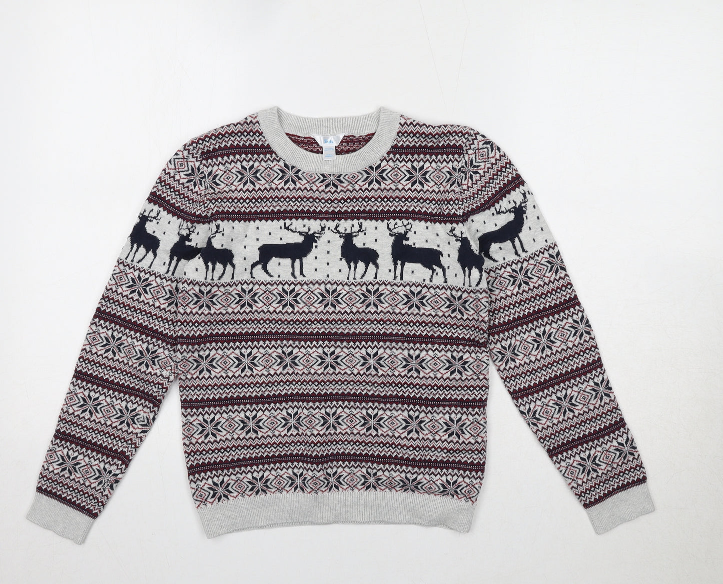 M&Co Boys Multicoloured Round Neck Fair Isle 100% Cotton Pullover Jumper Size 10-11 Years Pullover - Reindeer Christmas