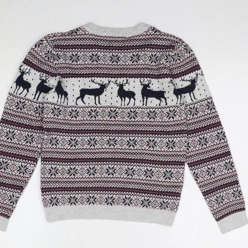 M&Co Boys Multicoloured Round Neck Fair Isle 100% Cotton Pullover Jumper Size 10-11 Years Pullover - Reindeer Christmas