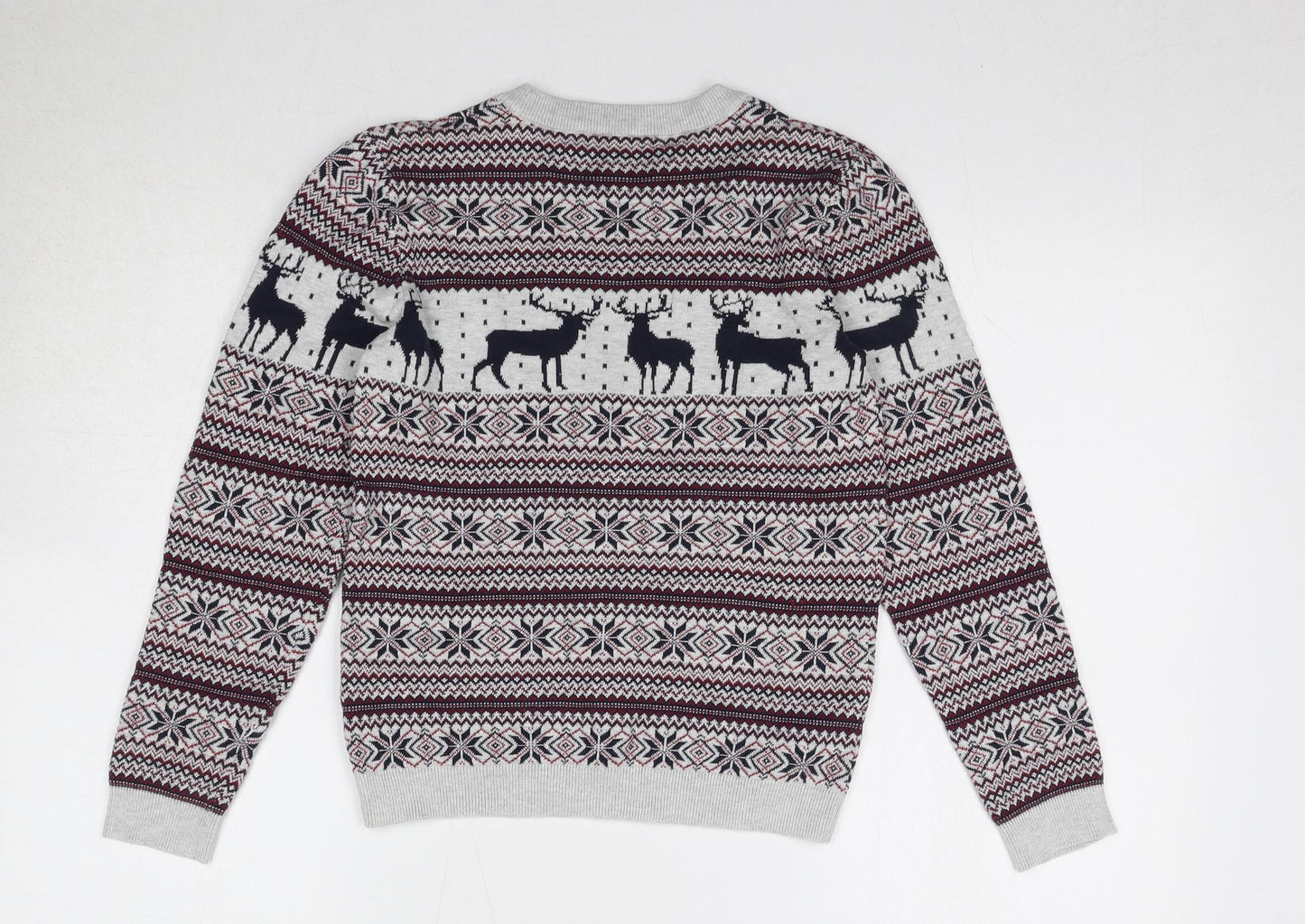 M&Co Boys Multicoloured Round Neck Fair Isle 100% Cotton Pullover Jumper Size 10-11 Years Pullover - Reindeer Christmas