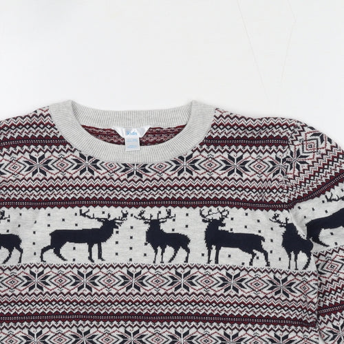 M&Co Boys Multicoloured Round Neck Fair Isle 100% Cotton Pullover Jumper Size 10-11 Years Pullover - Reindeer Christmas