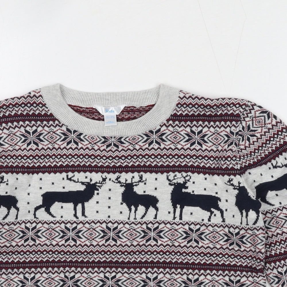 M&Co Boys Multicoloured Round Neck Fair Isle 100% Cotton Pullover Jumper Size 10-11 Years Pullover - Reindeer Christmas